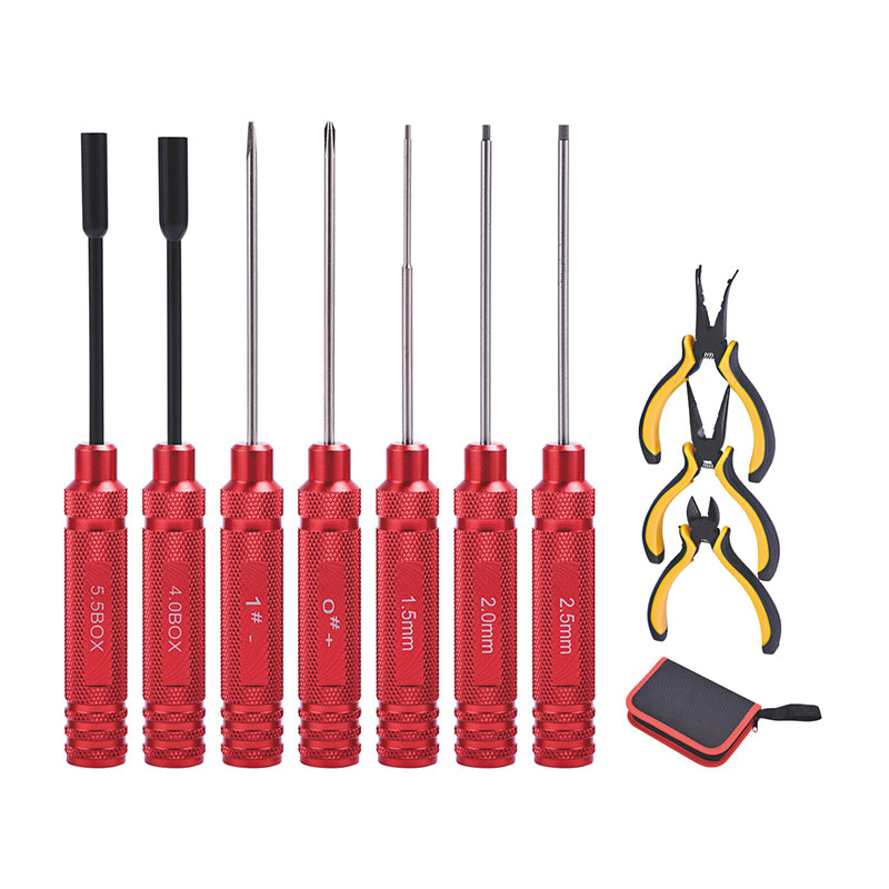 10-teiliges Reparaturwerkzeug-Set aus Metall, Zangen, Schraubendreher, Sechskantschraubendreher für RC-Auto, Boot, LKW, emulierte Fernbedienung, Flugzeuge, Hobby-Modell