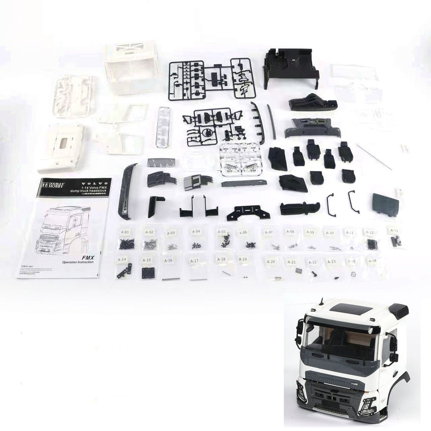 Double E FMX Kabinenschale für 1/14 hydraulischen RC-Muldenkipper, DIY-Funksteuerung, Traktorautos, DIY-Ersatzteil-Modellbausatz, unlackiert