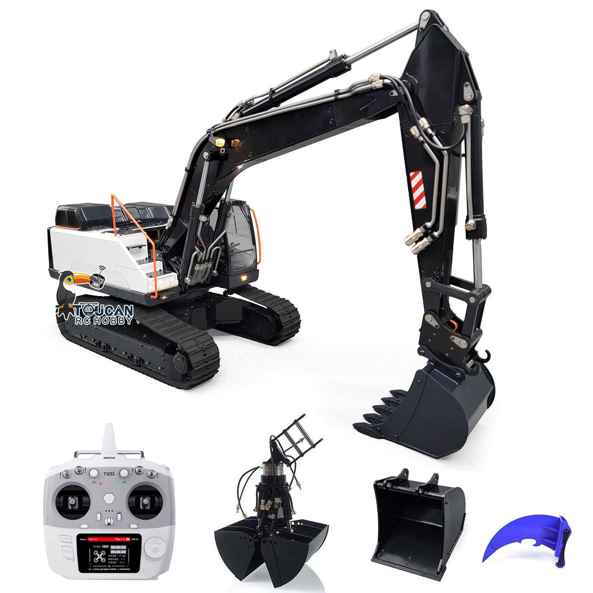 1/14 RC Hydraulikbagger EC380 Raupenbagger, kabellose elektrische Steuerung, Baggermodell, lackiert und montiert, mit Metalleimern, Metallaufreißer