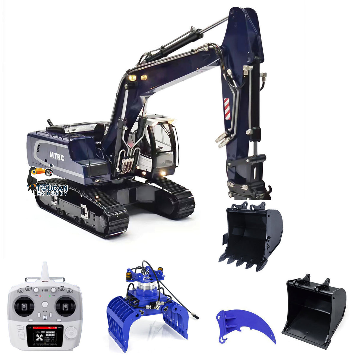MTM-BA-946 1/14 Metal RC Hydraulic Excavator with 2-Piece Boom Hydraulic Grab Ripper & 2 Buckets ARTR No Battery
