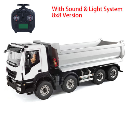MD 8x8 1/14 Metal Hydraulic Dump Tipper Truck CNC 2-Speed Transmission Differential Lock Axles Sound Light System FlySky ST8 Remote Controller