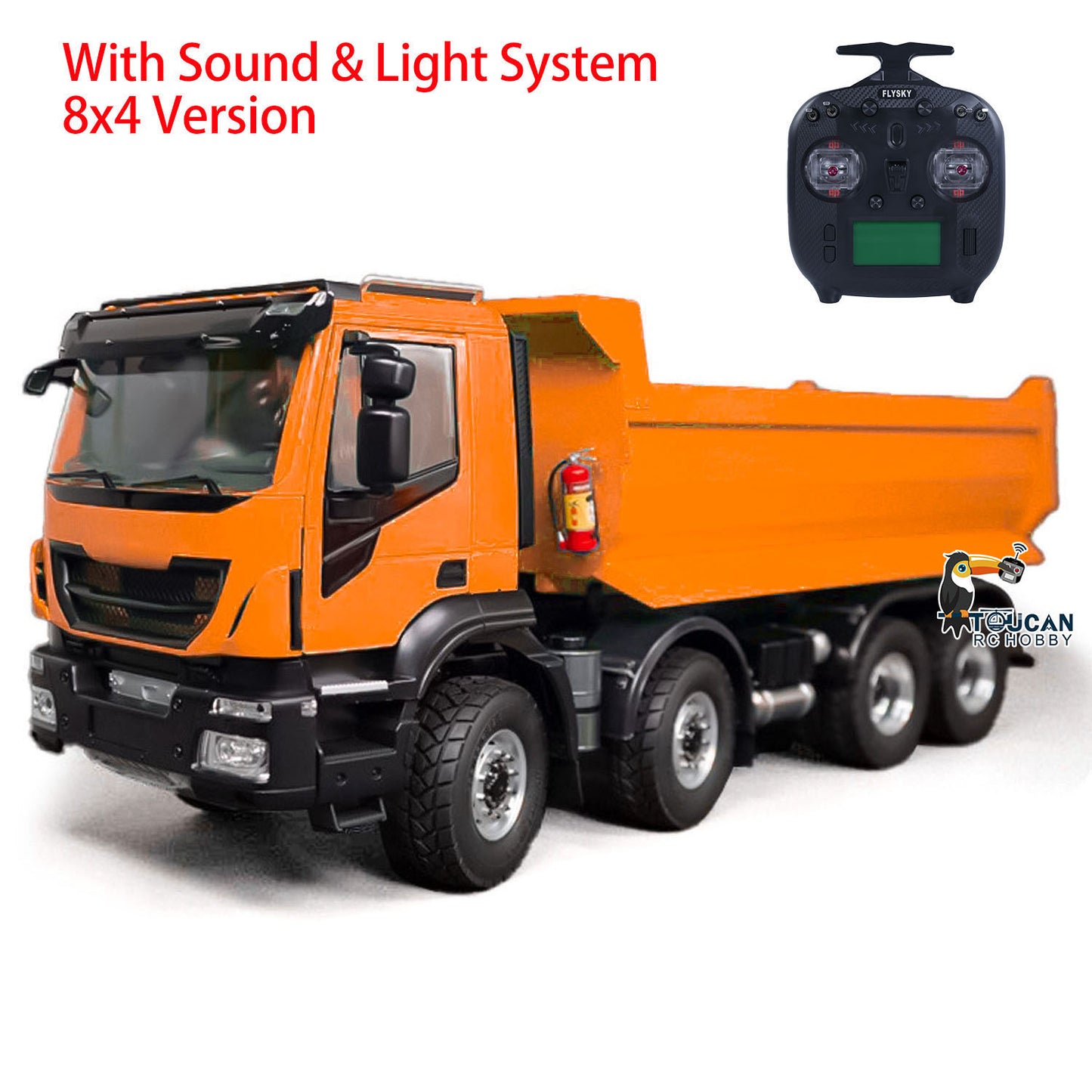 MD 1/14 8x4 RC Hydraulic Dump Truck CNC 2-Speed Transmission Differential Lock Axles Sound Light System FlySky ST8 Radio Controller