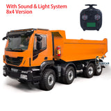 MD 1/14 8x4 RC Hydraulic Dump Truck CNC 2-Speed Transmission Differential Lock Axles Sound Light System FlySky ST8 Radio Controller
