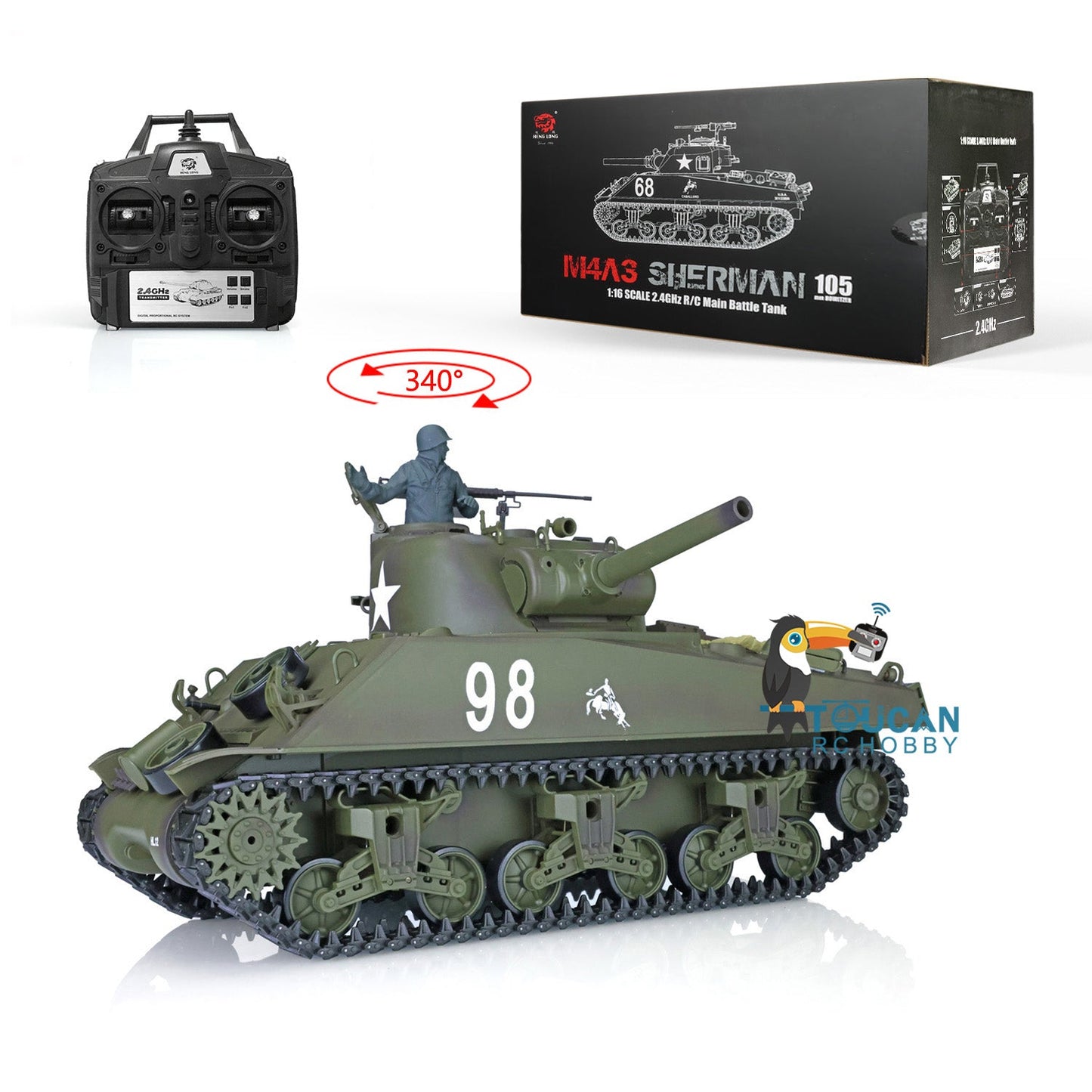Henglong 2.4G 1/16 TK7.0 Plastic USA M4A3 Sherman 3898 RTR RC Tank with Barrel Recoil BB Infrared Combat Smoke Light Sound Metal Barrel