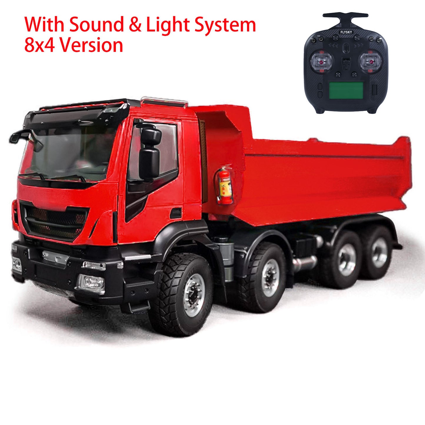MD 1/14 8x4 RC Hydraulic Dump Truck CNC 2-Speed Transmission Differential Lock Axles Sound Light System FlySky ST8 Radio Controller