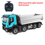 MD 8x8 1/14 Metal Hydraulic Dump Tipper Truck CNC 2-Speed Transmission Differential Lock Axles Sound Light System FlySky ST8 Remote Controller