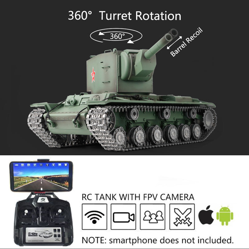 Henglong 1/16 TK7.0 Sowjetischer KV-2 Gigant, betriebsbereit, ferngesteuerter BB-IR-Panzer, 3949 Metalllaufräder, Laufrückstoß, FPV
