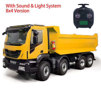 MD 1/14 8x4 RC Hydraulic Dump Truck CNC 2-Speed Transmission Differential Lock Axles Sound Light System FlySky ST8 Radio Controller
