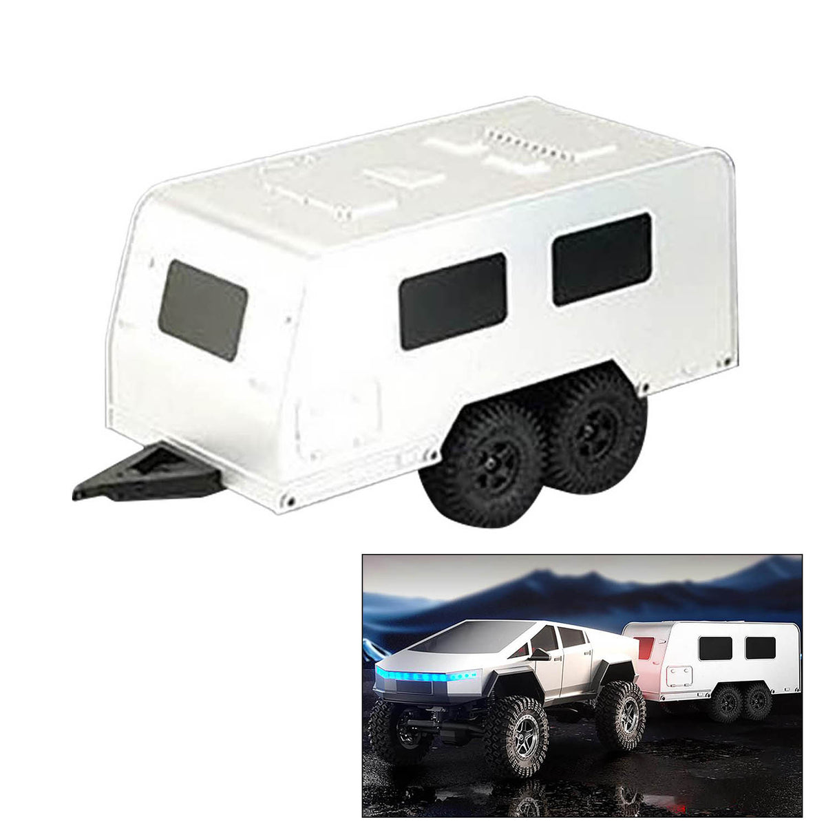 Kunststoffanhänger im Maßstab 1/18, vierrädriger Wohnwagenanhänger für JJRC C8818, ferngesteuertes Rock Crawler-Auto, Pickup-Truck, DIY-Ornamente