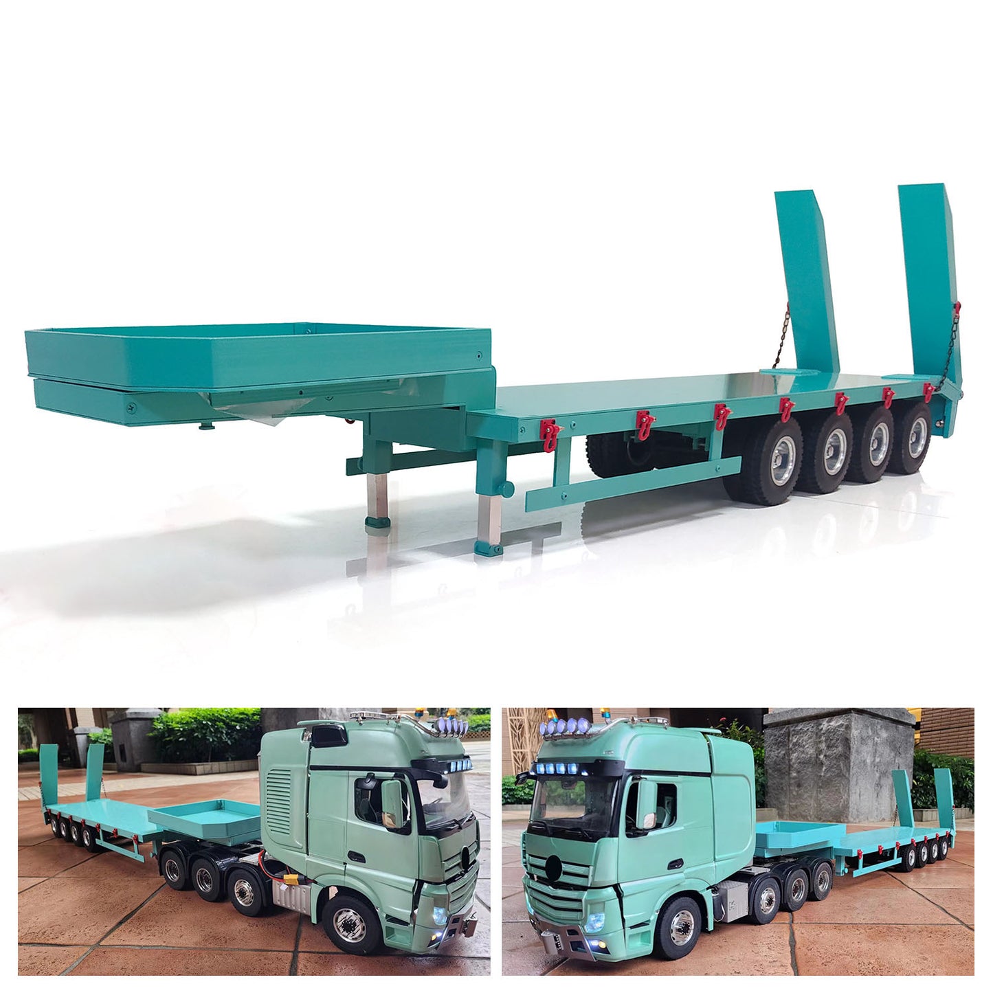 Metall 4-Achs Anhänger für 1/14 RC Traktor Lkw Radio Controlled Hydraulische Ausrüstung Dump Auto Hobby Modell DIY Spielzeug Geschenk