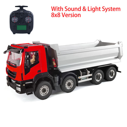 MD 8x8 1/14 Metal Hydraulic Dump Tipper Truck CNC 2-Speed Transmission Differential Lock Axles Sound Light System FlySky ST8 Remote Controller