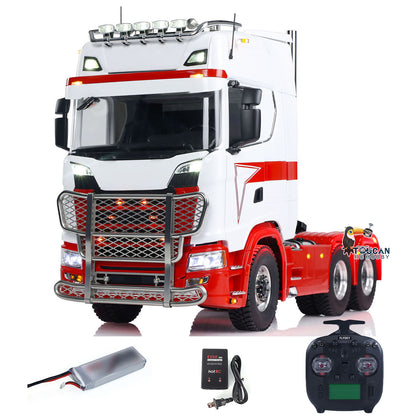 1/14 770S-style 6x6 RC tractor truck red white front view metal chassis assembled