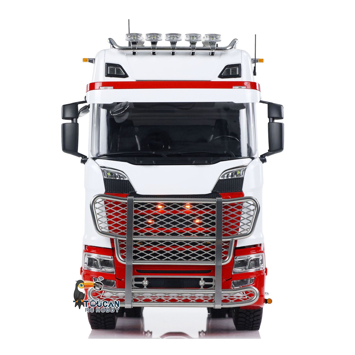 1/14 770S-style RC truck TOUCAN painted cab red white openable doors