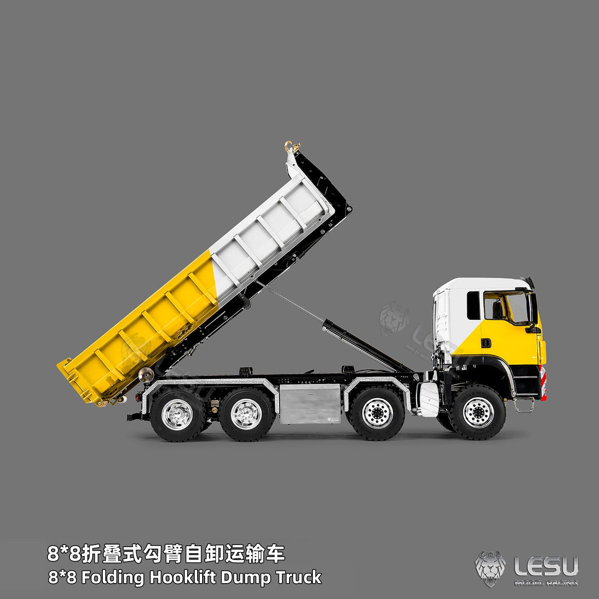 TOUCAN RC HOBBY LIMITED-TIME SALE LESU Z0098 1/14 Metal Hydraulic Roll On Off Dump Truck 8x8 Folding Hooklift Engineering vehicle with 3Speed Gearbox Differential Lock Sound Light