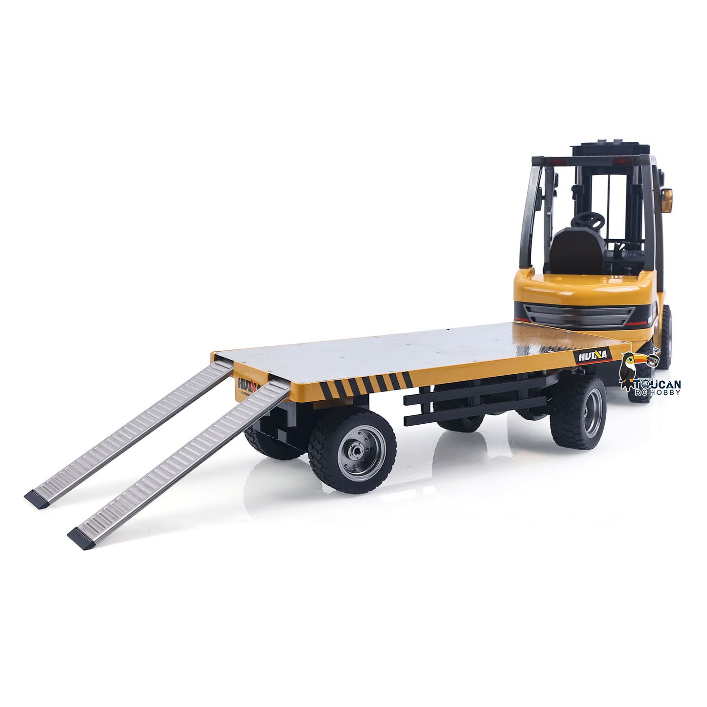 HUINA 1/10 2Axle Flatbed Trailer Manual Lifting Tail Board For 1/14 Electric Remote Control Forklift Model Light Sound Effect