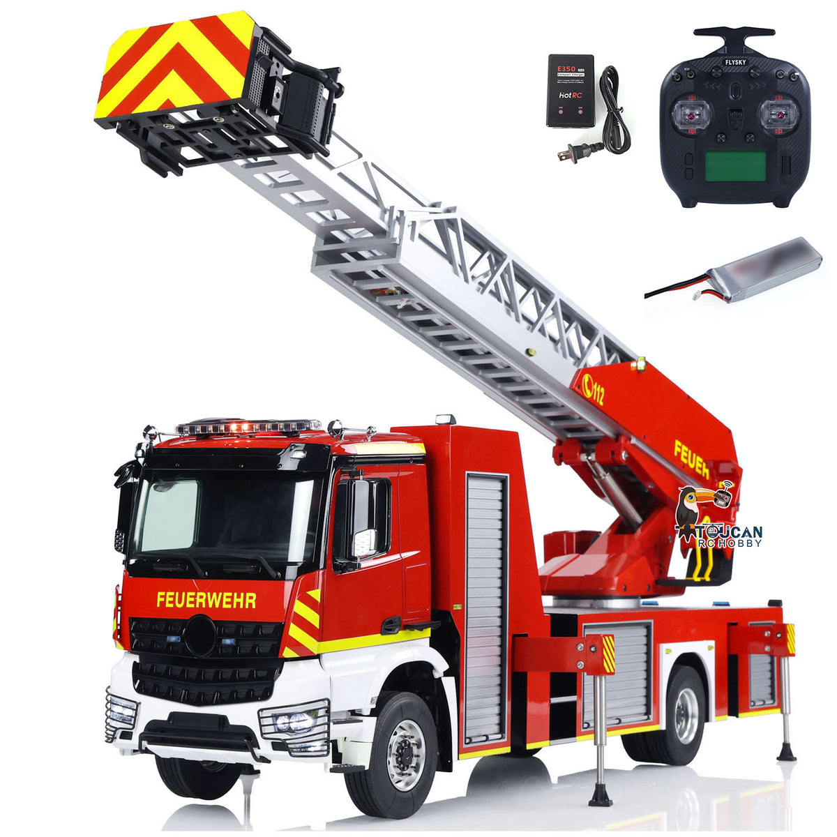 1/14 Leiterwagen 3363 RC Feuerwehrauto 4X2 Antrieb Metallchassis ST8 Funksteuerung 2-Gang-Getriebe Betriebsbereit Lackiertes Zusammengebautes Auto