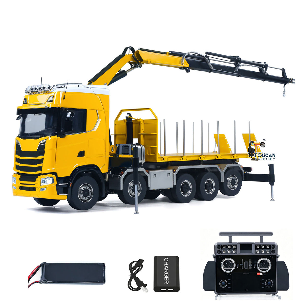 770S 1/14 Maßstab Hydraulischer RC Pritschenwagen Holz 5-Achsen Funksteuerung Kran Muldenkipper Licht Sound