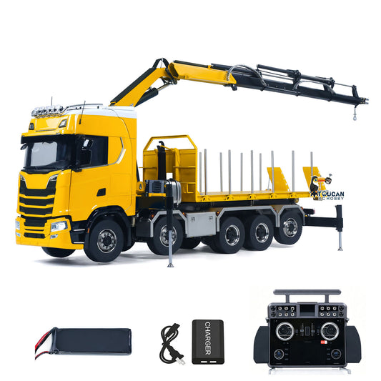 770S 1/14 Maßstab Hydraulischer RC Pritschenwagen Holz 5-Achsen Funksteuerung Kran Muldenkipper Licht Sound