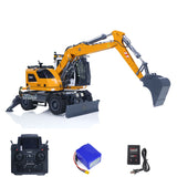 CUT Model 1/14 Remote Control Hydraulic Wheeled Excavator 3Arms LR914 8CH Valve Metal RC Digger Flysky PL18EV Lite Radio RTR