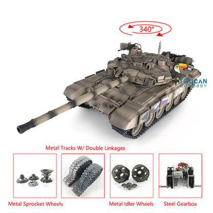 Verbesserter Henglong 1/16 TK7.0 Russischer T90, fahrbereit, funkgesteuerter Panzer, 3938 Metallketten, Kettenräder, Leiträder, Rauchgeräusche