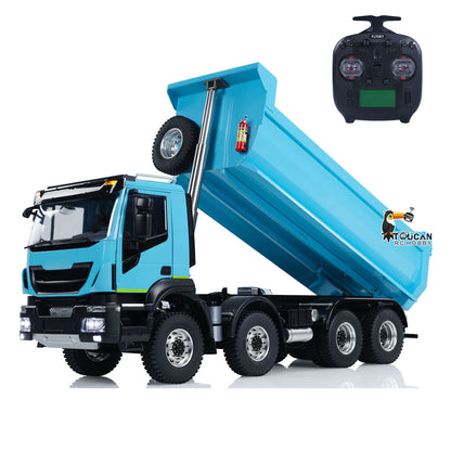 MD 1/14 8x4 RC Hydraulic Dump Truck CNC 2-Speed Transmission Differential Lock Axles Sound Light System FlySky ST8 Radio Controller
