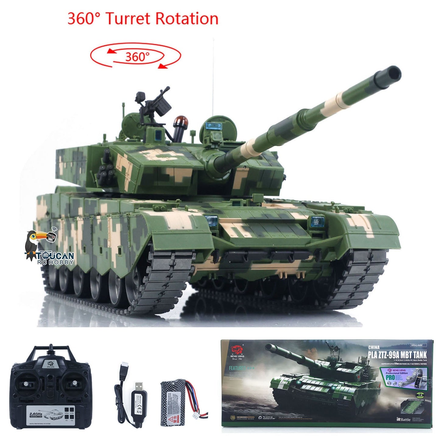 Henglong 1/16 TK7.0 3899A China ZTZ 99A MBT RTR RC Tank Model 360 Degrees Turret Barrel Recoil IR Smoke Metal Tracks Sprockets Idlers Road Wheels