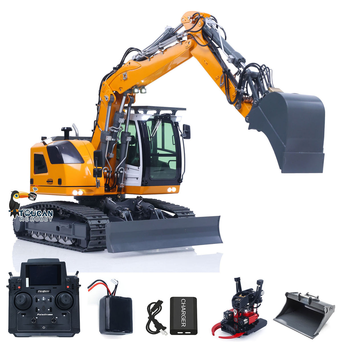 TOUCAN RC HOBBY CUT Model LR914 PRO MAX 1/14 Metal RC Hydraulic Excavator RTR 8-Way Valve 3 Arm Digger PL18EV Lite Controller Quick Coupler Light Sound Brushless Drive Motor for Collectors