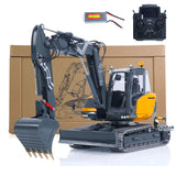 LESU Metal 1/14 Hydraulic RC Excavator MC15 4 Arms Remote Control Digger Model 9 Ways Valve Dual Pumps Light Sound Radio Battery