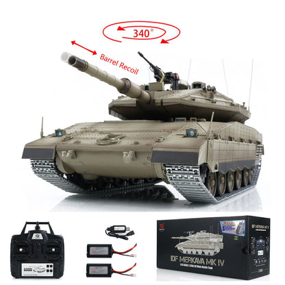 Henglong 1/16 TK7.0 Merkava MK IV 3958 RTR RC Tank with Dual Battery Barrel Recoil Smoke BB Metal Idlers Sprockets Wheels Gearbox Tracks