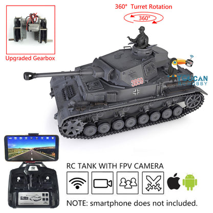 2,4 GHz Henglong 1/16 TK7.0 Kunststoff Panzer IV F2 RC RTR Modellpanzer 3859 mit Stahlgetriebe, 360-Grad-Turm, Rauch-Soundtracks, FPV