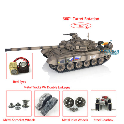 TOUCAN RC HOBBY Henglong 1/16 TK7.0 Promotion Russia T90 RTR RC Tank 3938 with 360 Degrees Turret Red Eyes BB IR Smoke Metal Idlers Sprockets Wheels