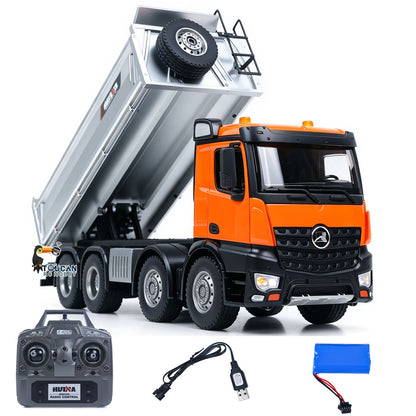 TOUCAN RC HOBBY HUINA 1/14 Metal Remote Control Dump Truck 1536-1 8X8 Electric Lifting RC Tipper Finished Model RTR Light Sound Effects Battery