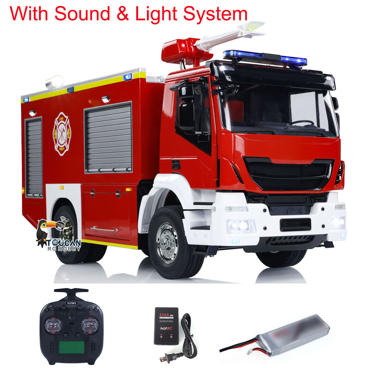 1/14 RC Feuerwehrauto 4x2 Zusammengebautes Rettungsfahrzeug 2-Gang-Getriebe Licht Sound Lackiertes Fahrzeug 
