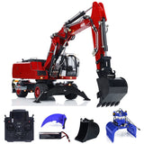 Metal 1/14 RC Hydraulic Excavator R946 PL18EV Remote Control Wheeled Diggers with 8-Ways Hydraulic Valves 4 Wheels Drive