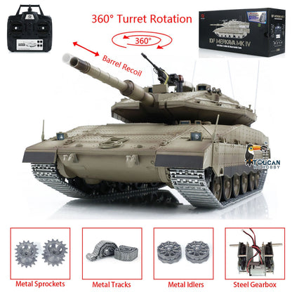 Henglong 1/16 TK7.0 IDF Merkava MK IV RTR RC Tank 3958 with 360 Degree Turret Barrel Recoil BB IR Smoke Metal Gearbox Tracks Sprockets Idlers Wheels
