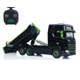 6x6 1/14 Hydraulic RC Dumper Car Metal Roll-Off Full Dump Truck Rear Axle Lifting with 3-speed Transmission Light Sound System