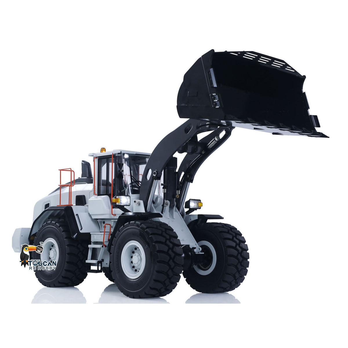 MTM E260L Metal 1/14 Loader Hydraulic Ready to Operate with 2-Speed Transmission and Differential Lock Axles featuring ST8 Transmitter and Sound System White No Battery