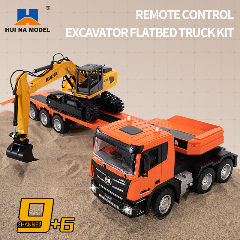 1:18 Huina 1319 RC Traktor LKW Fernbedienung Bagger mit Pritschenanhänger Zusammengebaut und lackiert Hobby Modell Geschenk