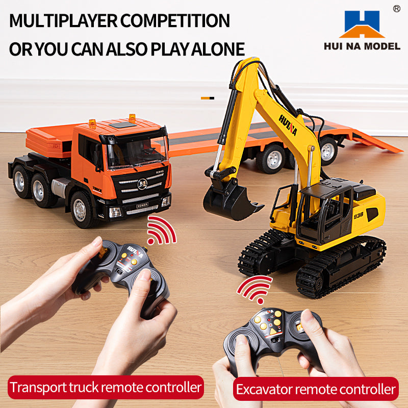 1:18 Huina 1319 RC Traktor LKW Fernbedienung Bagger mit Pritschenanhänger Zusammengebaut und lackiert Hobby Modell Geschenk