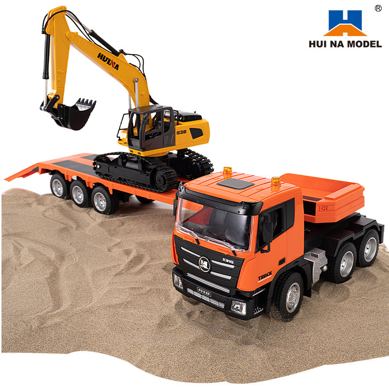 1:18 Huina 1319 RC Traktor LKW Fernbedienung Bagger mit Pritschenanhänger Zusammengebaut und lackiert Hobby Modell Geschenk