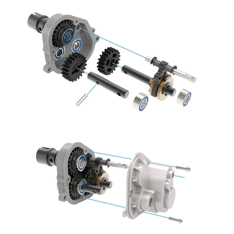 Metall-Frontluftgitter-Haubenstange, 2,8-Zoll-Nabe, verbesserte Wellen und Gehäuse für das Verteilergetriebe für 1/6 CAPO RC SIXER1 Crawler-Automodell