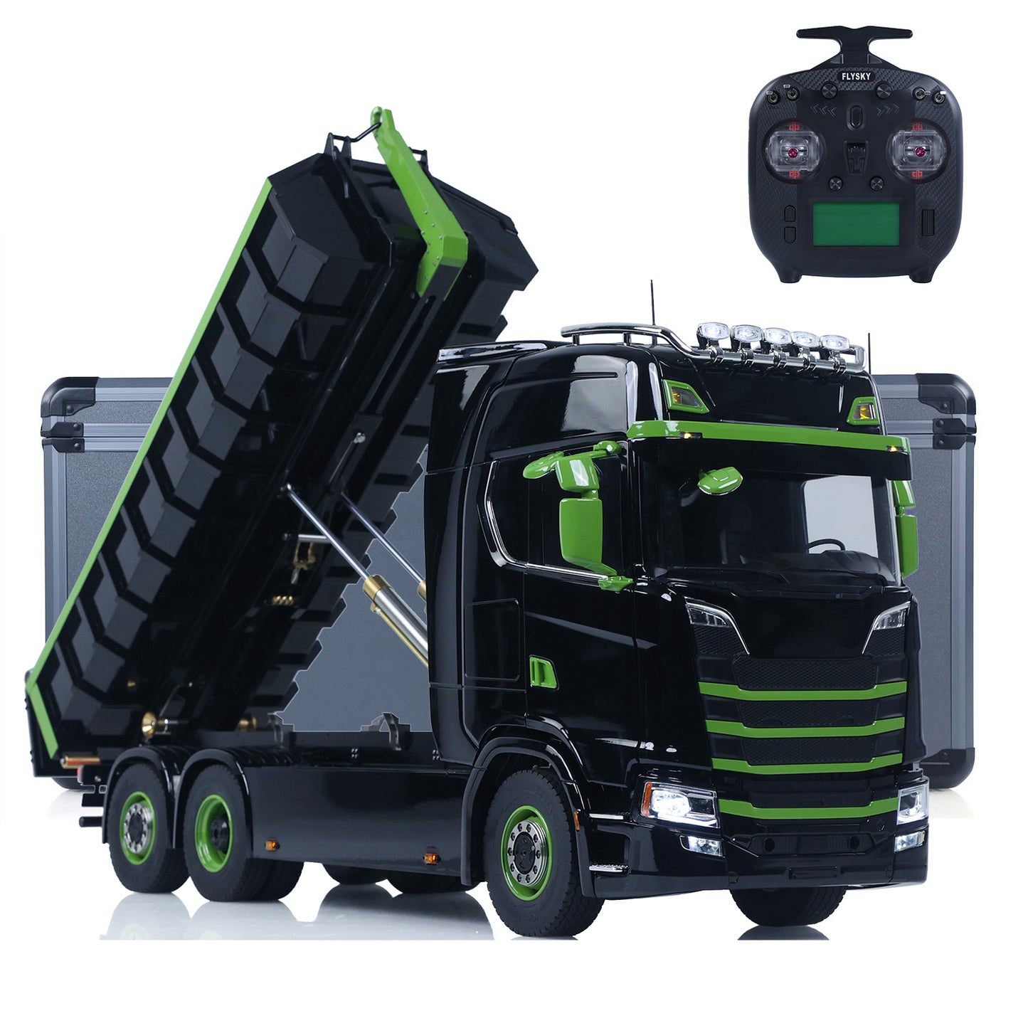 6x6 1/14 Hydraulischer RC-Muldenkipper aus Metall, Abrollkipper mit voller Hinterachse und 3-Gang-Getriebe, Licht- und Soundsystem 