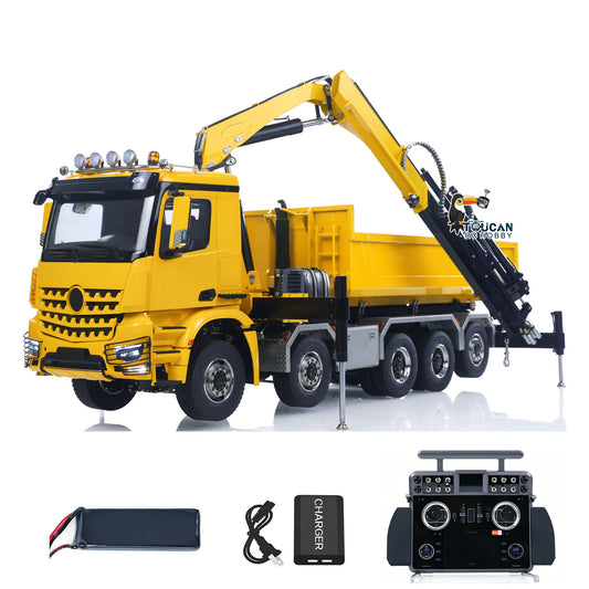 TOUCAN RC HOBBY  1/14 10*10 Metal RC Hydraulic Roll On/Off Dump Truck 9-Way Reversing Valve Rear Axle Steering for Construction Vehicle Enthusiasts