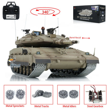 Henglong 1/16 TK7.0 IDF Merkava MK IV 3958 RTR RC Tank with Barrel Recoil BB Smoke Metal Tracks Idlers Sprockets Wheels Gearbox