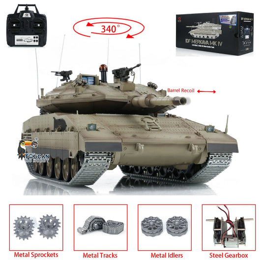 TOUCAN RC HOBBY Henglong 1/16 TK7.0 IDF Merkava MK IV 3958 RTR RC Tank with Barrel Recoil BB Smoke Metal Tracks Idlers Sprockets Wheels Gearbox