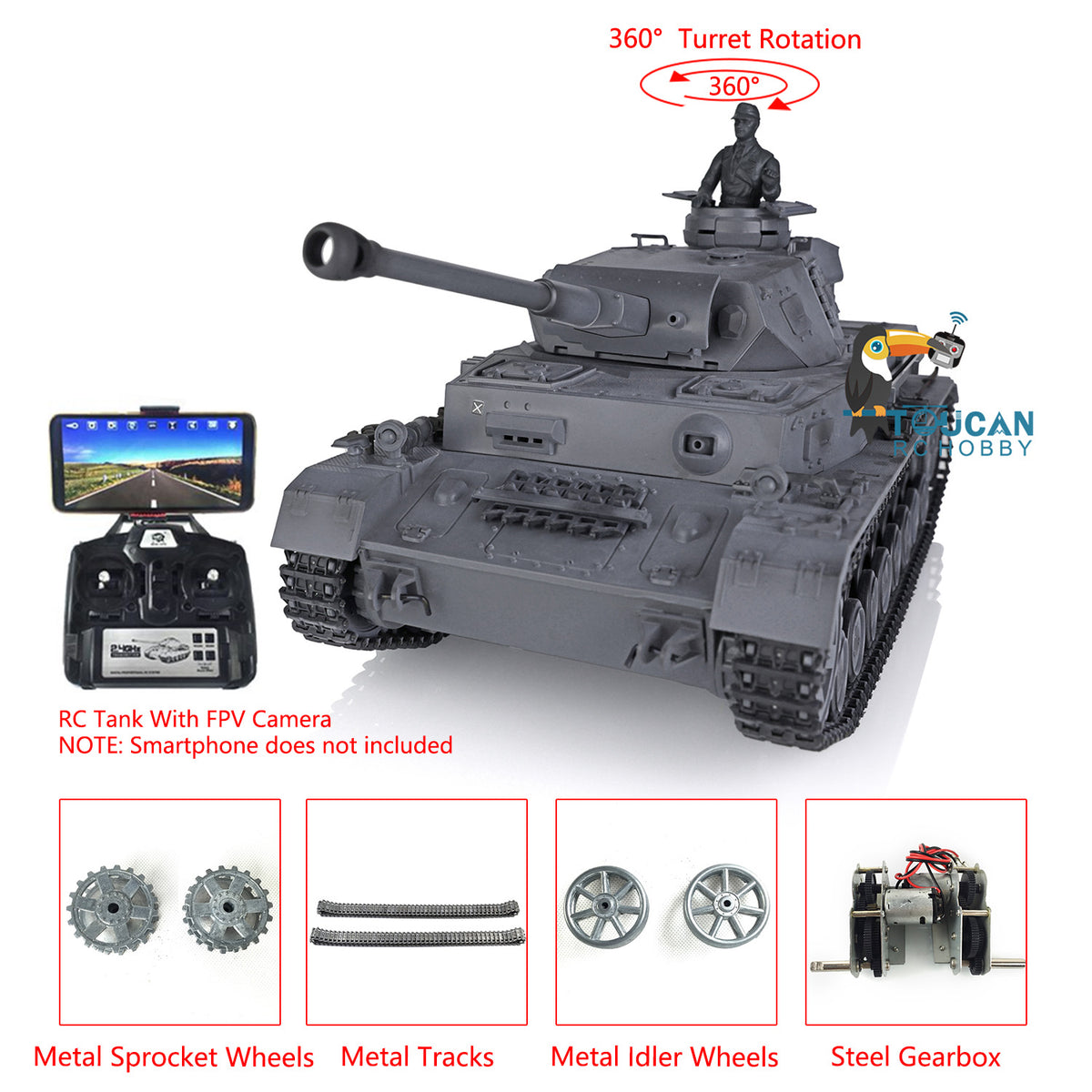 1/16 Maßstab TK7.0 Verbesserter Henglong Panzer IV F2 RTR RC FPV Modellpanzer 3859 360 Turmketten Kettenräder Leiträder Laufräder