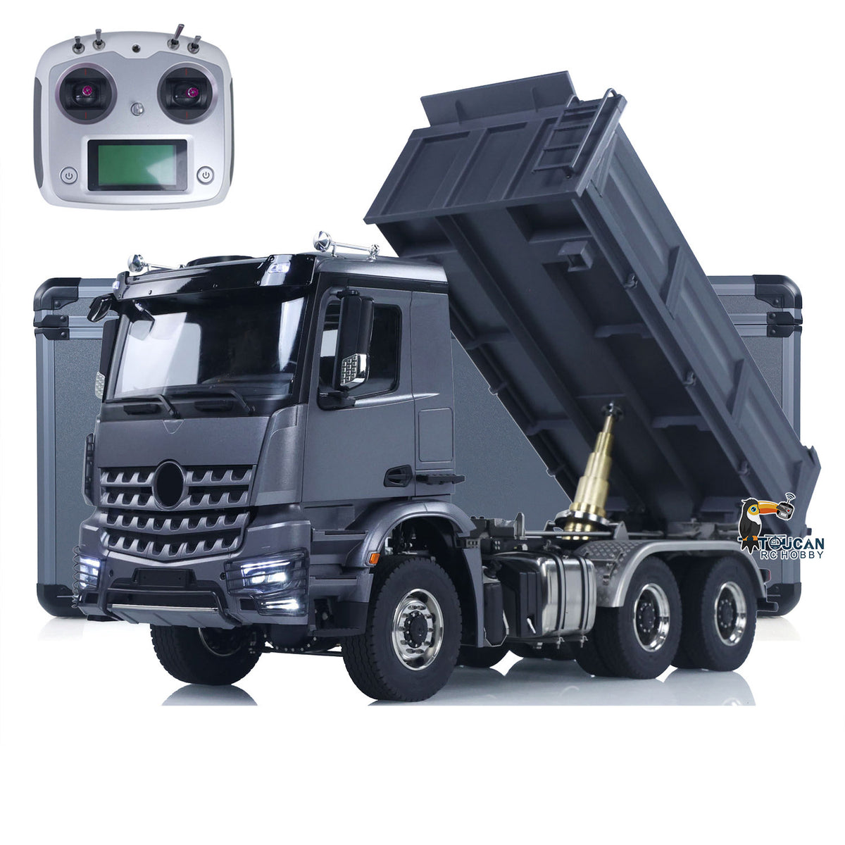 1/14 Hydraulischer RC-Muldenkipper 6x6 Metall-Funksteuerungs-Kipperwagen 3-Gang-Getriebe mit Licht-Soundsystem Differentialsperre Achsen