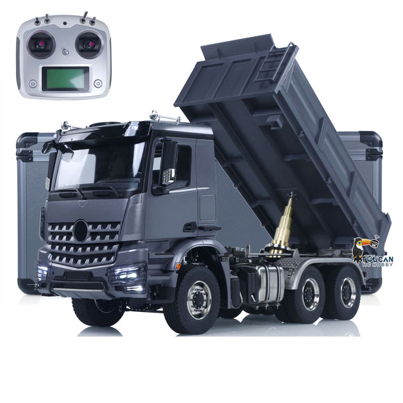 1/14 Hydraulic RC Dump Truck 6x6 Metal Radio Control Tipper Car 3-speed Gearbox with Light Sound System Differential Lock Axles