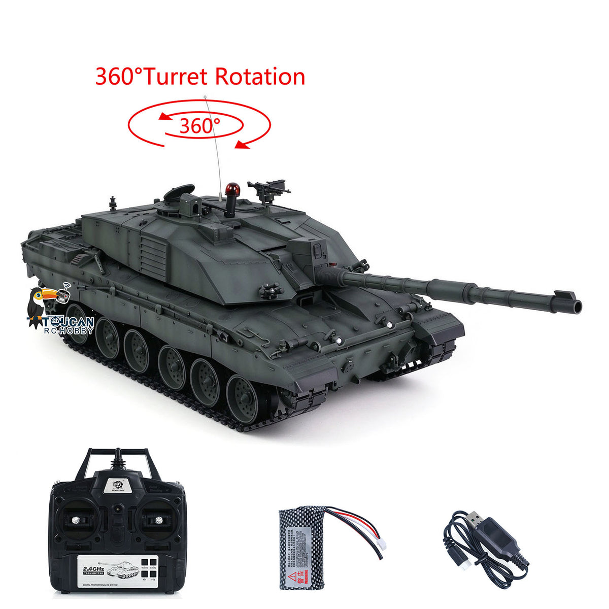 TOUCAN RC HOBBY Henglong 1/16 TK7.0 Professional British Challenger II 3908 RTR RC Tank 360 Degrees Turret BB IR Smoke Metal Tracks Sprockets Idlers Road Wheels Gearbox