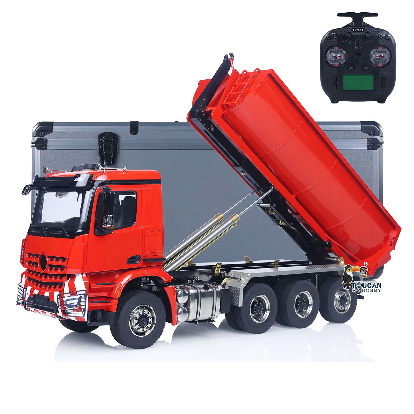 8X8 1/14 Hydraulischer RC Vollkipper Metall Fernbedienung Roll On Off Kipper BZ 3363 Automodell Sounds Lichter FlySky ST8 Radio